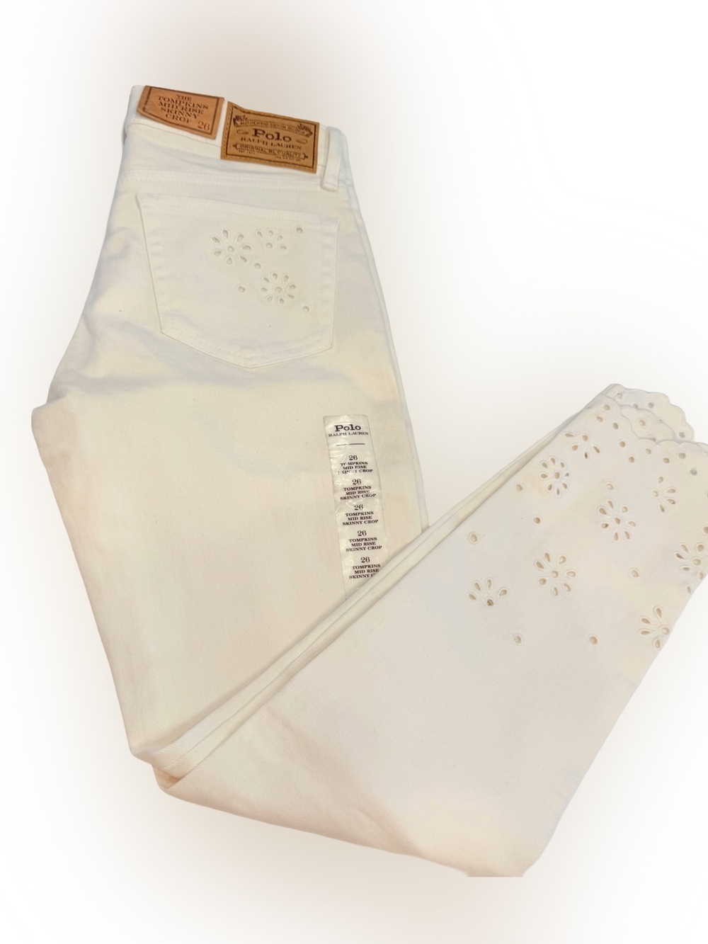 Polo Ralph Lauren Women Tompkins Mid Rise Skinny Crop Jeans White NWT
